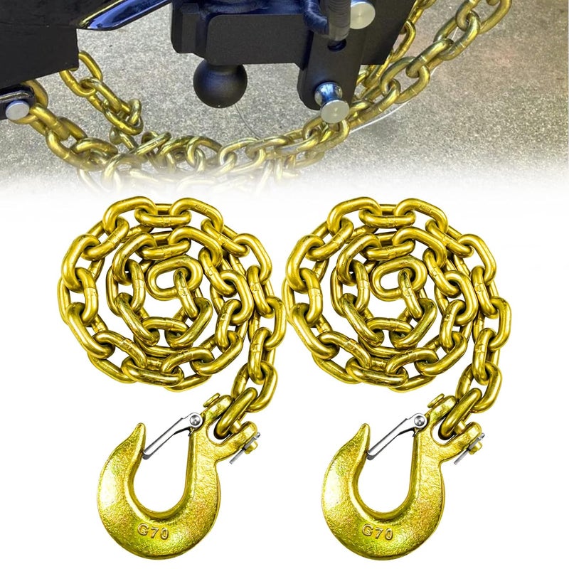 FITHOIST G80 Trailer Safety Chain 35 Inch | Tow Chain with 3/8'' Clevis Snap Hook | 2-Pack Heavy Duty Chain WLL 25,000 lbs for Towing - Image 1